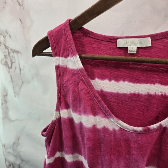 Anthropologie Top Womens Small Pink White Tank Tie Dye Stripe V Cotton Eri Ali - Picture 2 of 8